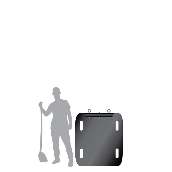 Yard Glider PRO4x36 garden cart (empty) upright with man silhouette size guide, detailing pull bar, eye bolts, and 4-handle configuration. Ideal for hauling yard debris.