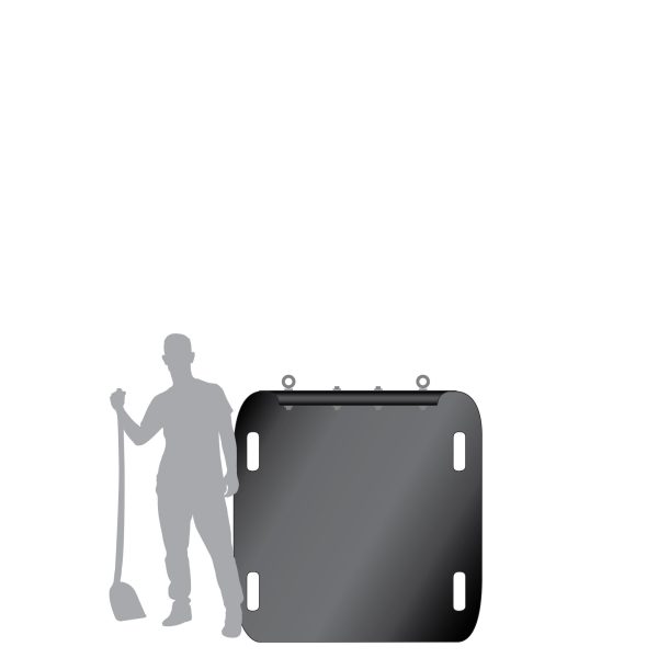 Yard Glider PRO6 garden cart (empty) upright with man silhouette size guide, detailing pull bar, eye bolts, and 4-handle configuration. Ideal for hauling yard debris.