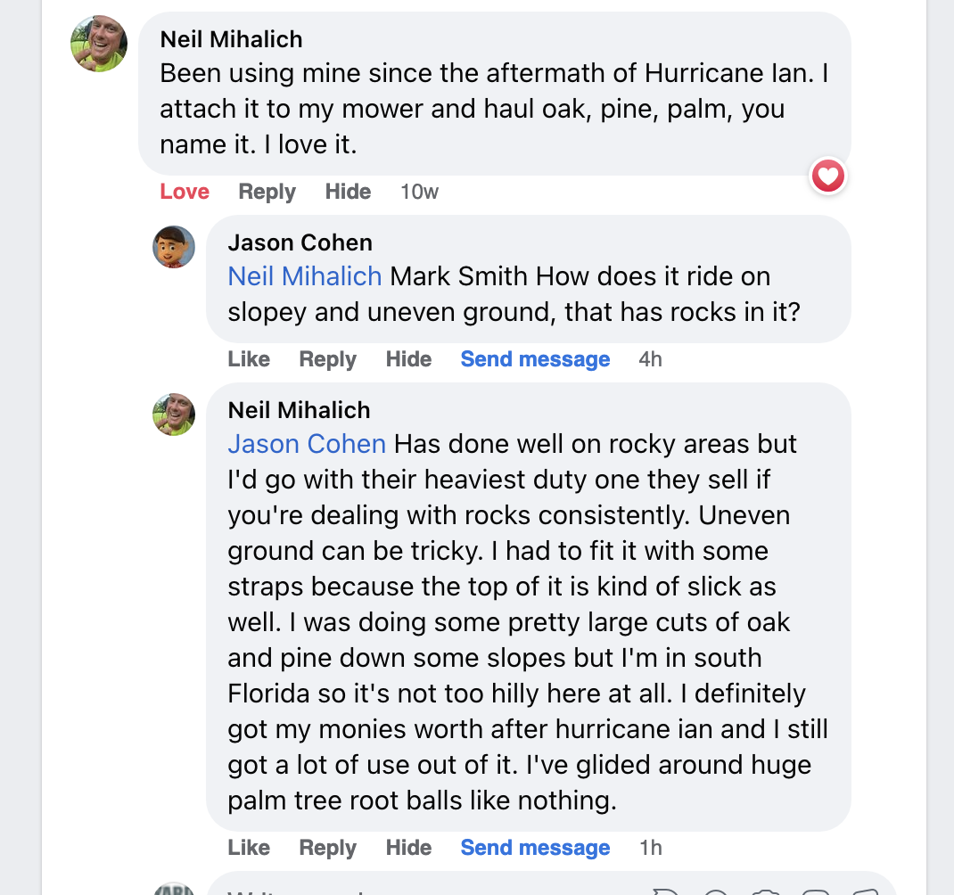 Yard Glider Customer Comment and Response